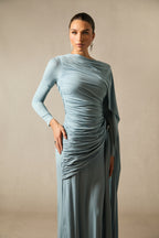 Elsie Long Sleeved Cape Detail Long Dress