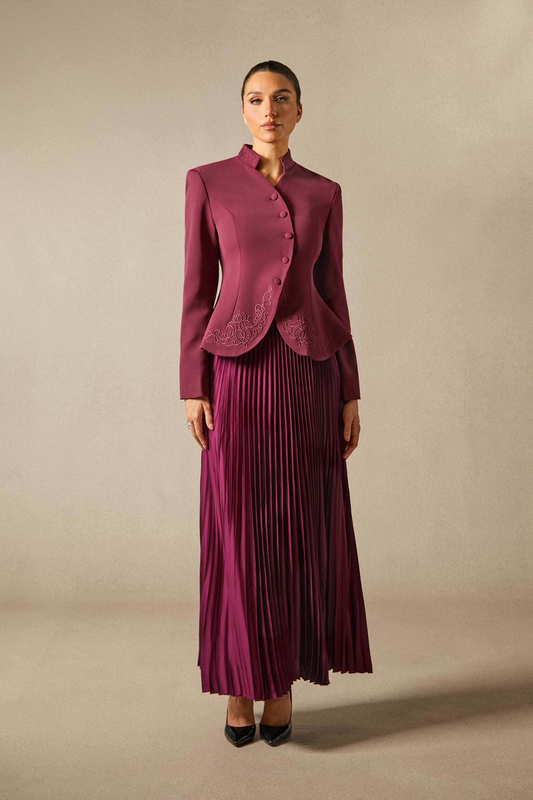 Christine Nakışlı Pileli Etek Takımı