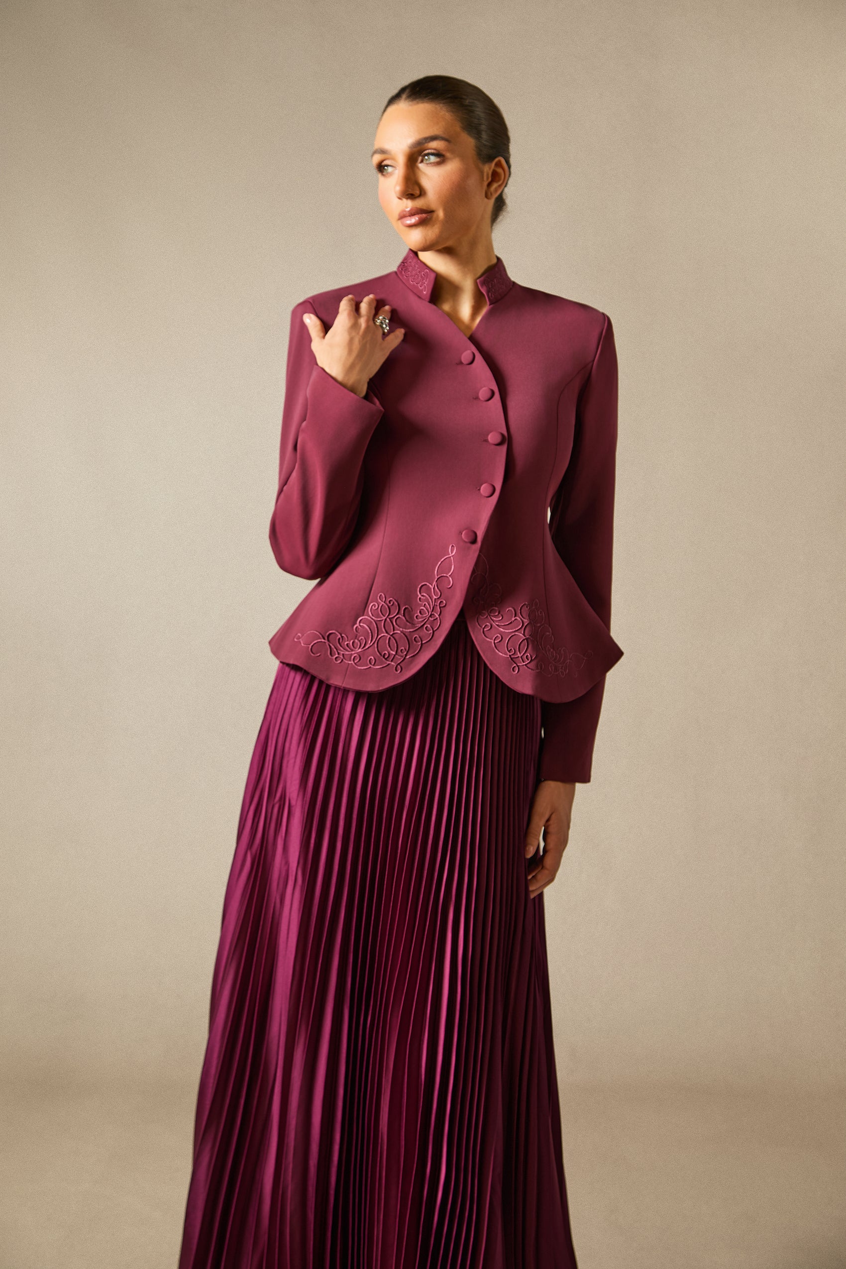Christine Embroidered Pleated Skirt Set