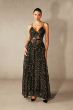 Andrea V-Neck Semi-Sheer Chiffon Long Dress