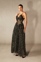 Andrea V-Neck Semi-Sheer Chiffon Long Dress