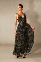 Andrea V-Neck Semi-Sheer Chiffon Long Dress
