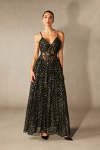 Andrea V-Neck Semi-Sheer Chiffon Long Dress