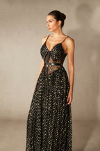 Andrea V-Neck Semi-Sheer Chiffon Long Dress