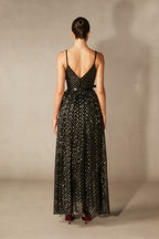 Andrea V-Neck Semi-Sheer Chiffon Long Dress