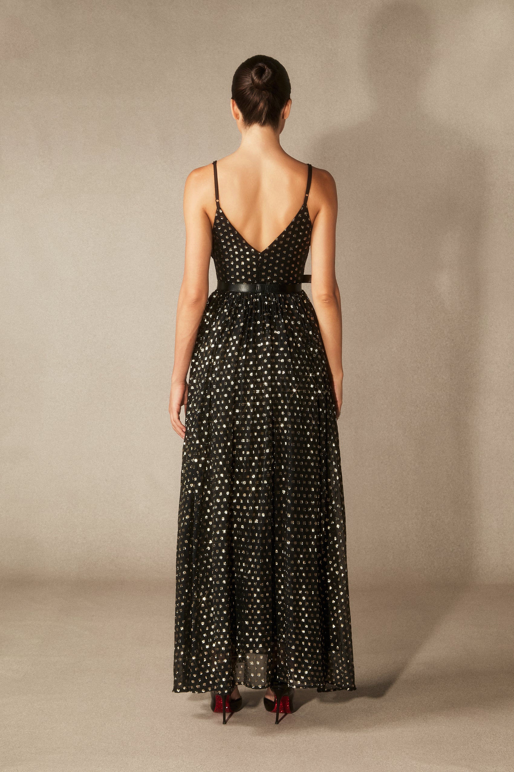 Andrea V-Neck Semi-Sheer Chiffon Long Dress