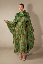 Leona Pleated Corset Cape Sleeve Long Dress