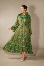 Leona Pleated Corset Cape Sleeve Long Dress