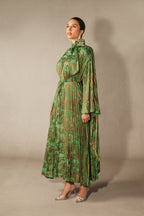Leona Pleated Corset Cape Sleeve Long Dress