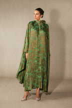 Leona Pleated Corset Cape Sleeve Long Dress