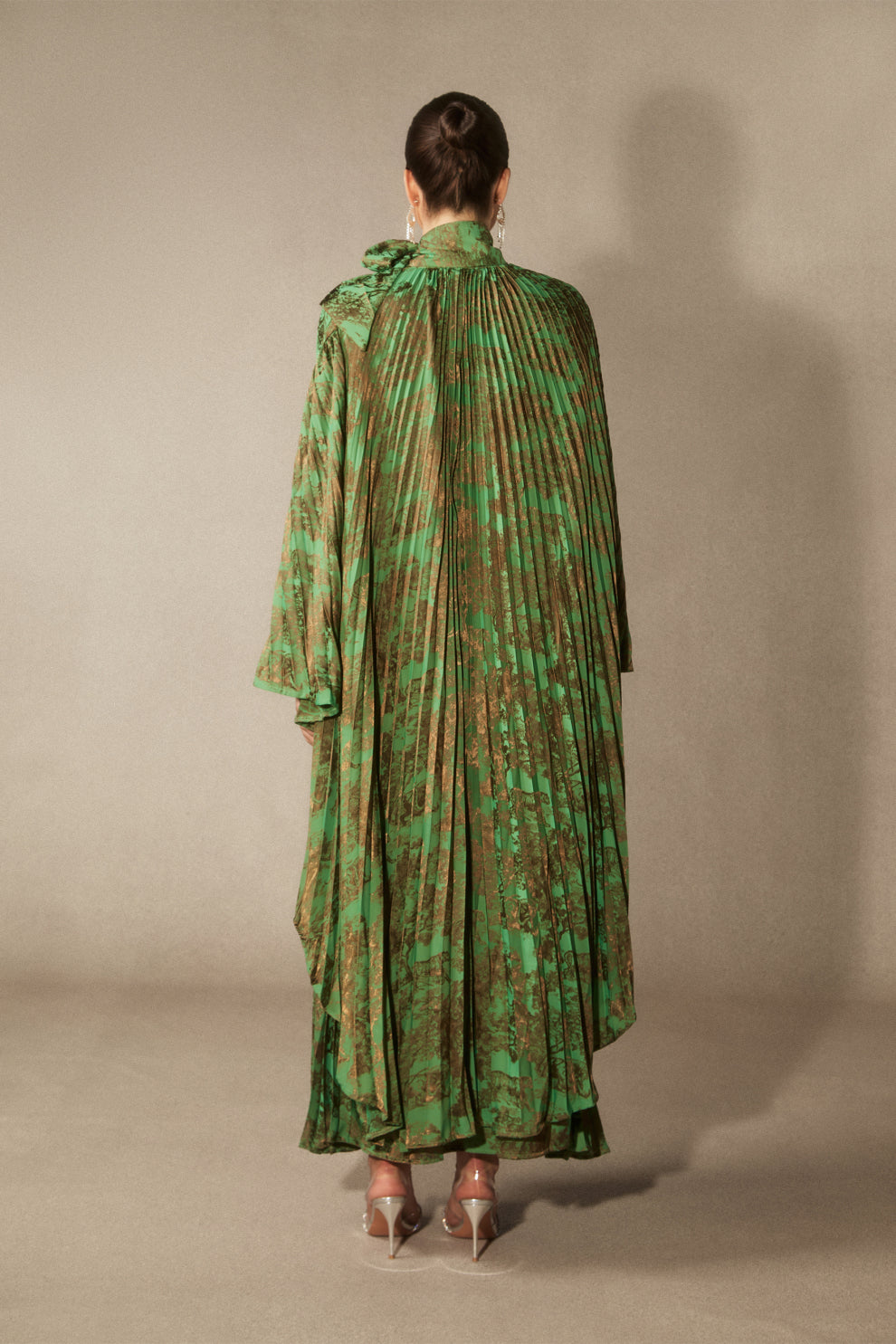 Leona Pleated Corset Cape Sleeve Long Dress
