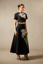 Angelica Short-Sleeved Top and Skirt Set with Floral Applique