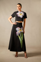 Angelica Short-Sleeved Top and Skirt Set with Floral Applique