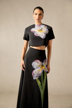 Angelica Short-Sleeved Top and Skirt Set with Floral Applique
