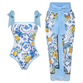 Lemon Patterned Swimsuit Set with Shoulder Straps