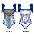 Tile Pattern Double-Sided Swimsuit Set