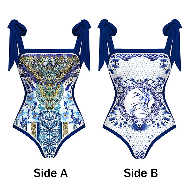 Tile Pattern Double-Sided Swimsuit Set