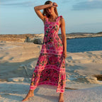 Ribboned Floral Pattern Swimsuit Set