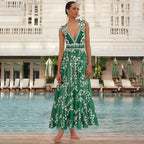 Green Strappy Swimsuit Set with Ruffles