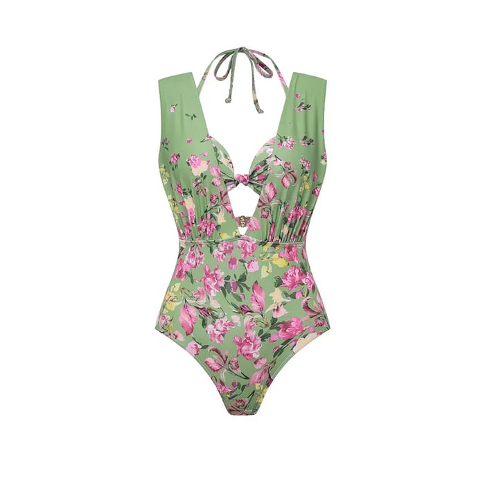3-Piece Floral Top with Deep V-Neck Swimsuit Set