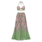 3-Piece Floral Top with Deep V-Neck Swimsuit Set
