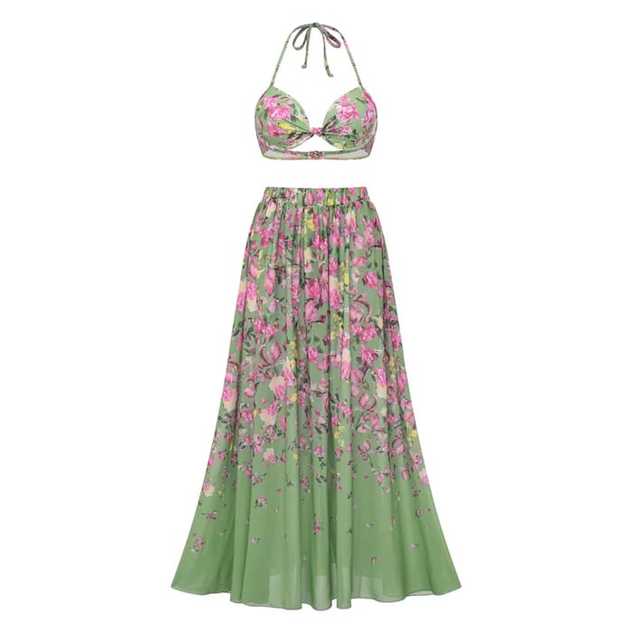3-Piece Floral Top with Deep V-Neck Swimsuit Set