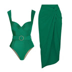 Vintage Green Belted Swimsuit Set