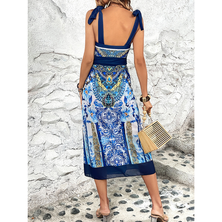 Tile Pattern Double-Sided Swimsuit Set
