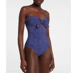 Strapless Denim Pattern Swimsuit Set