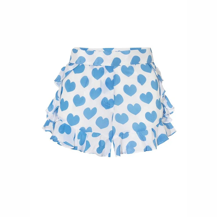 Heart Patterned Swimsuit Set with Bow and Shorts or Skirt