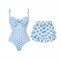 Heart Patterned Swimsuit Set with Bow and Shorts or Skirt