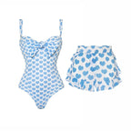 Heart Patterned Swimsuit Set with Bow and Shorts or Skirt