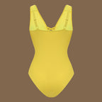 Yellow Laser Cut Floral Pattern Swimsuit Set