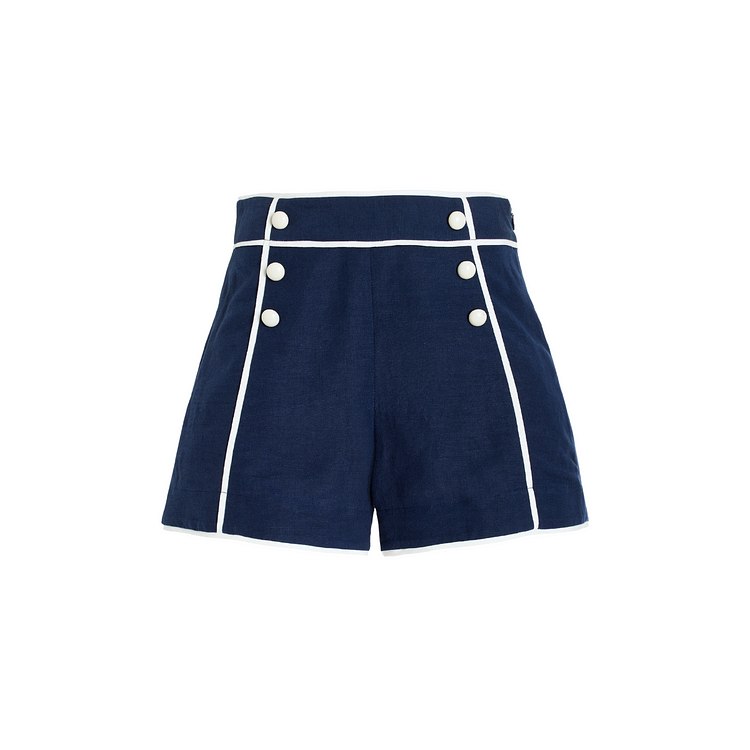 Navy Blue Button Detail Shorts Swimsuit Set