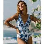 V-Neck Floral Pattern Swimsuit Set