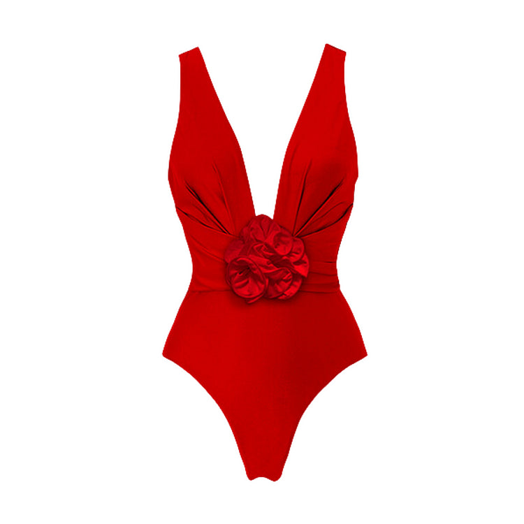 3D Removable Rose Red Swimsuit Set