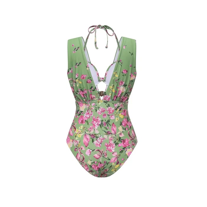 3-Piece Floral Top with Deep V-Neck Swimsuit Set