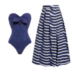 Strapless Denim Pattern Swimsuit Set