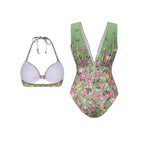 3-Piece Floral Top with Deep V-Neck Swimsuit Set