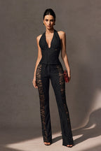 Martha Halter Neck Sheer Lace Jumpsuit