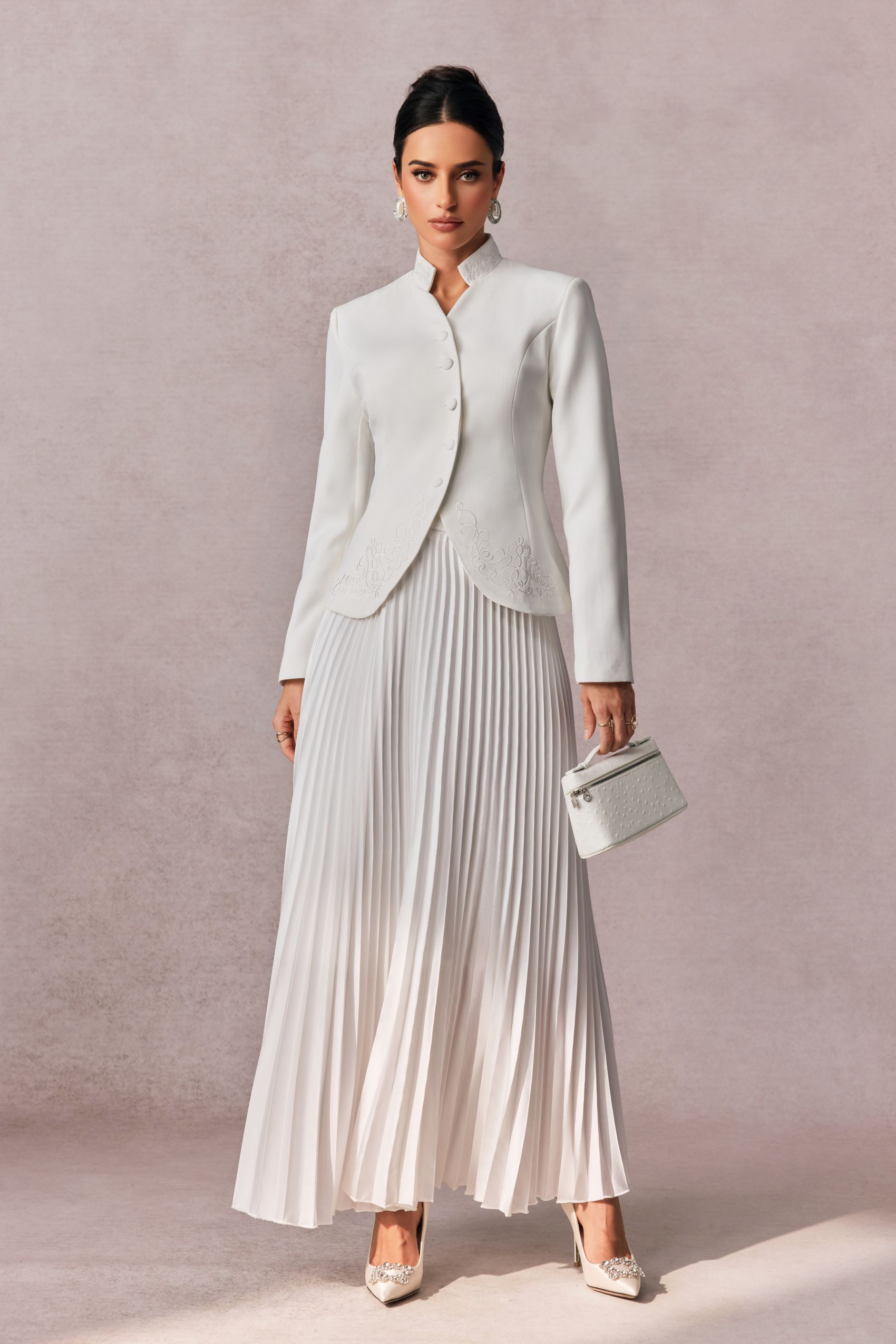Christine Embroidered Pleated Skirt Set