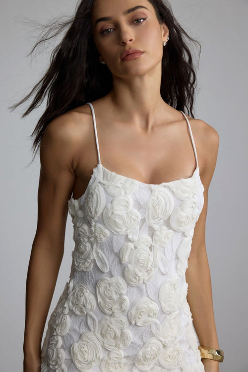Beverly Floral Applique Pleated Chiffon Mini Dress
