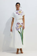 Angelica Short-Sleeved Top and Skirt Set with Floral Applique