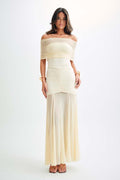 Plain Tulle Off-Shoulder Midi Dress