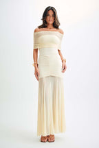 Plain Tulle Off-Shoulder Midi Dress
