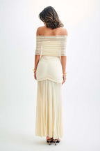 Plain Tulle Off-Shoulder Midi Dress