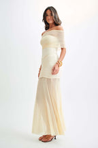 Plain Tulle Off-Shoulder Midi Dress