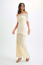 Plain Tulle Off-Shoulder Midi Dress