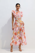 Hilda Printed Lace Embroidered Long Dress