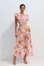 Hilda Printed Lace Embroidered Long Dress